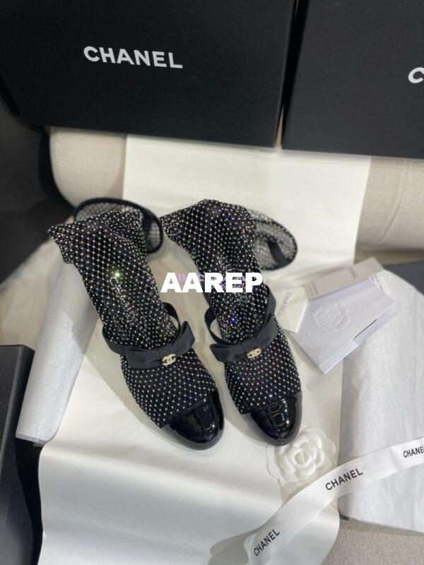 Replica Chanel Mary Jane Resille, Strass, Kid Suede & Patent Calfskin G40101 Black & Silver 18
