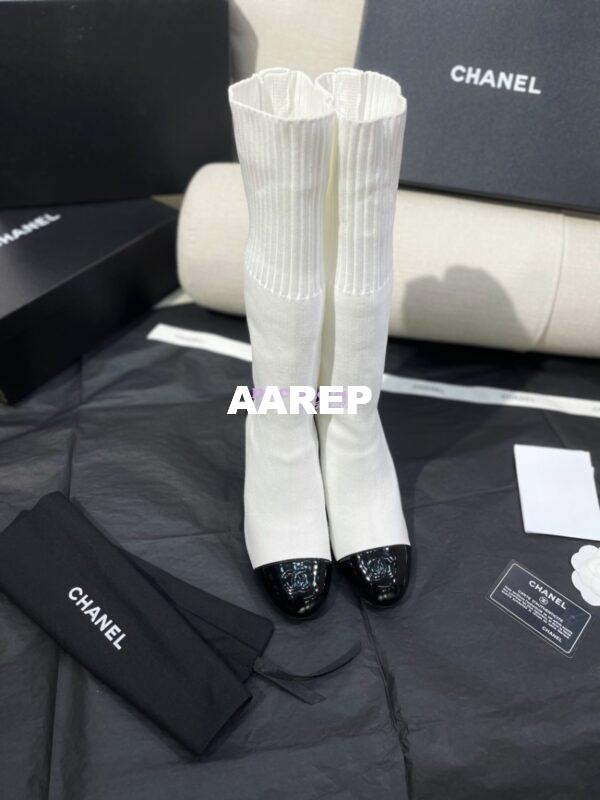 Replica Chanel Short Boots in Knit & Patent Calfskin G40134 White Black 4