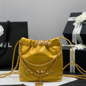 Replica Chanel Mini 22 Handbag Shiny Calfskin & Gold Metal AS3980 Yellow