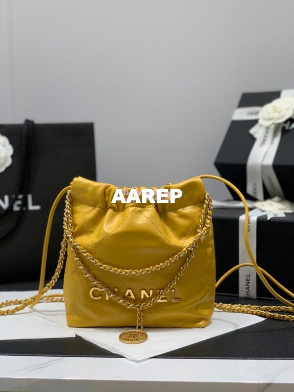 Replica Chanel Mini 22 Handbag Shiny Calfskin & Gold Metal AS3980 Yellow
