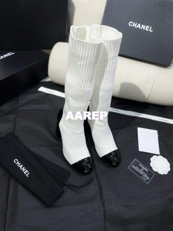 Replica Chanel Short Boots in Knit & Patent Calfskin G40134 White Black 5
