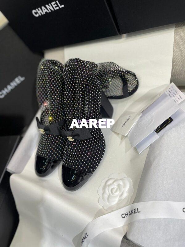 Replica Chanel Mary Jane Resille, Strass, Kid Suede & Patent Calfskin G40101 Black & Silver 19