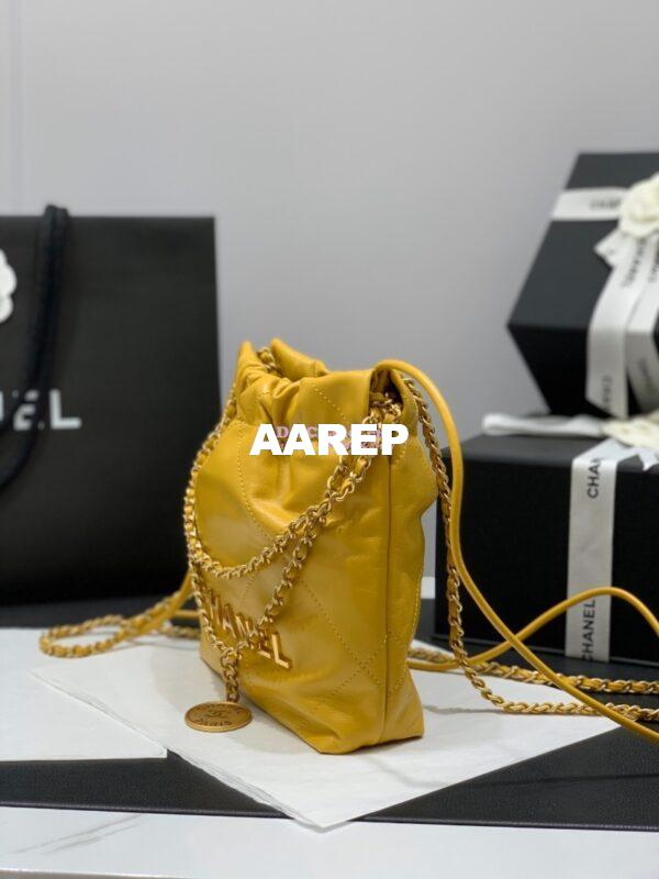 Replica Chanel Mini 22 Handbag Shiny Calfskin & Gold Metal AS3980 Yellow 2