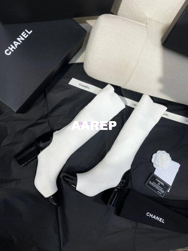 Replica Chanel Short Boots in Knit & Patent Calfskin G40134 White Black 6