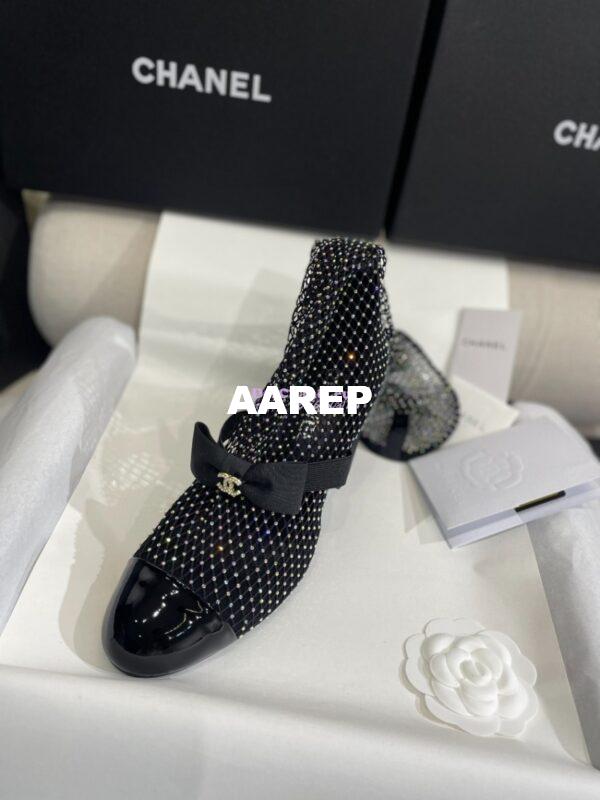 Replica Chanel Mary Jane Resille, Strass, Kid Suede & Patent Calfskin G40101 Black & Silver 20