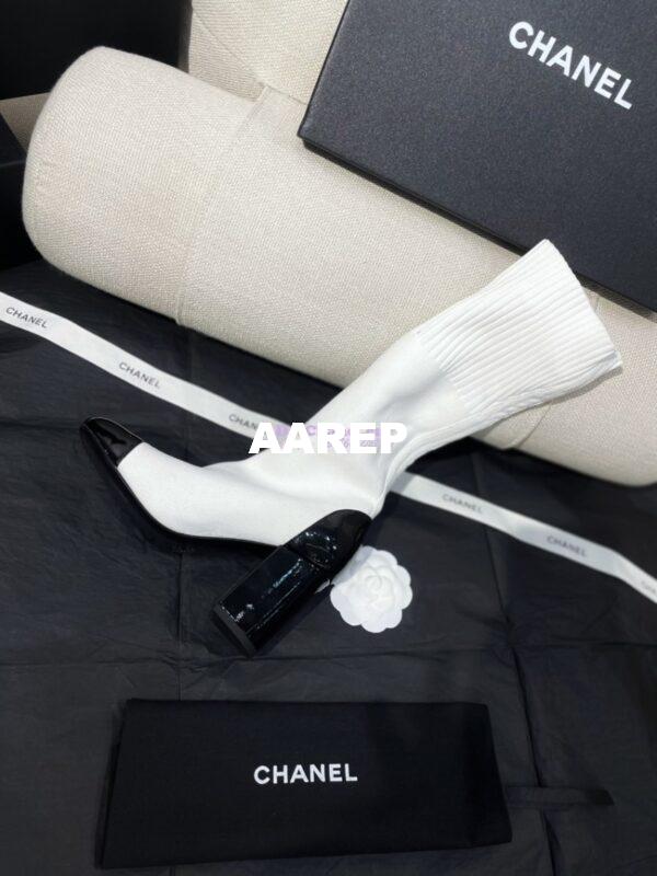 Replica Chanel Short Boots in Knit & Patent Calfskin G40134 White Black 7