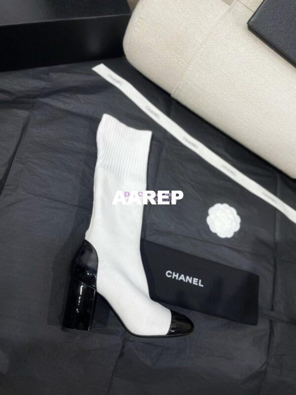 Replica Chanel Short Boots in Knit & Patent Calfskin G40134 White Black 8