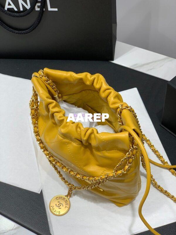 Replica Chanel Mini 22 Handbag Shiny Calfskin & Gold Metal AS3980 Yellow 5