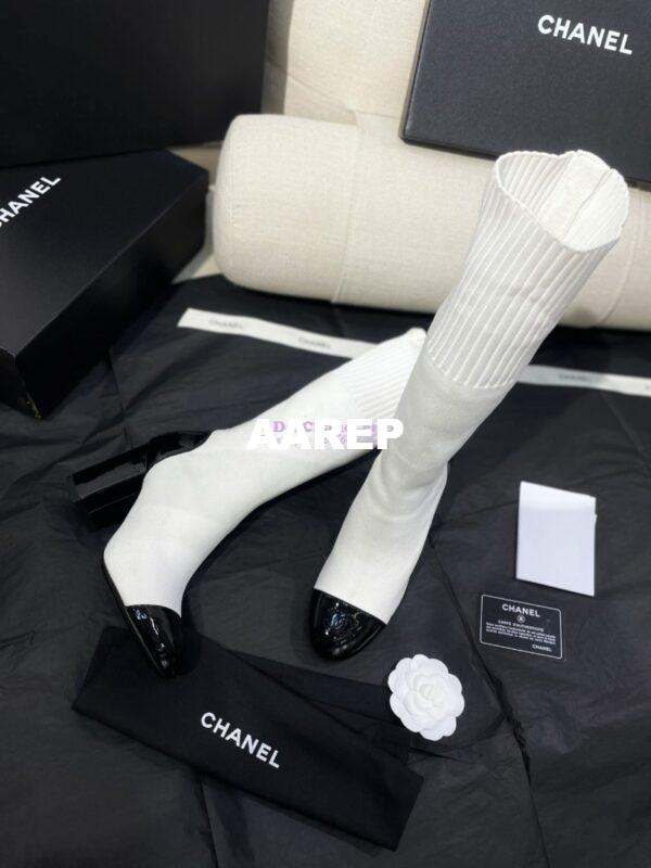 Replica Chanel Short Boots in Knit & Patent Calfskin G40134 White Black 10