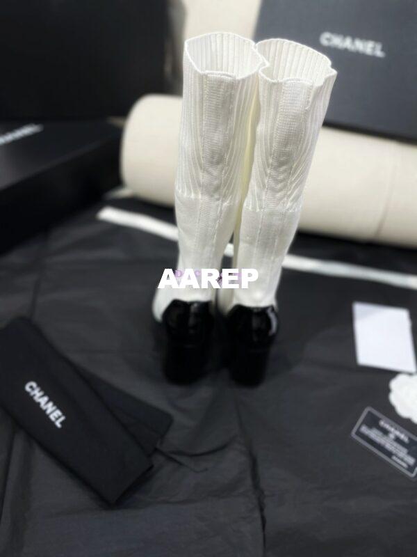 Replica Chanel Short Boots in Knit & Patent Calfskin G40134 White Black 11