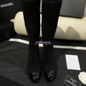 Replica Chanel Short Boots in Knit & Patent Calfskin G40134 Black