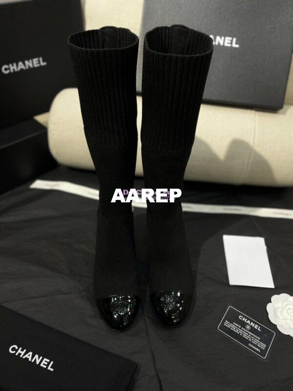 Replica Chanel Short Boots in Knit & Patent Calfskin G40134 Black 3