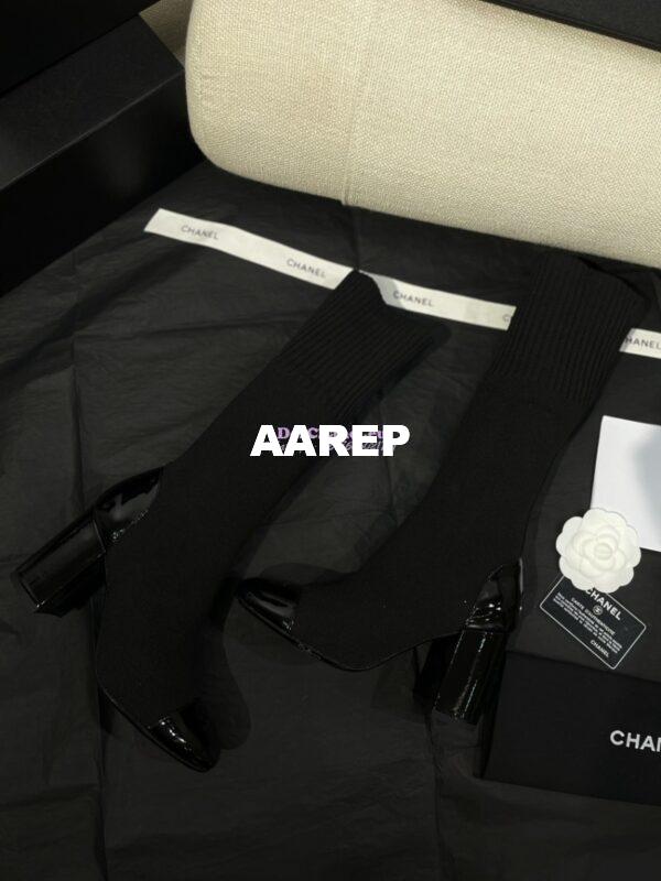 Replica Chanel Short Boots in Knit & Patent Calfskin G40134 Black 4