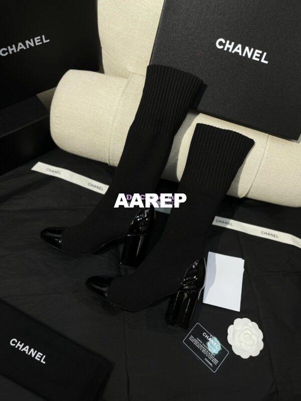Replica Chanel Short Boots in Knit & Patent Calfskin G40134 Black 7