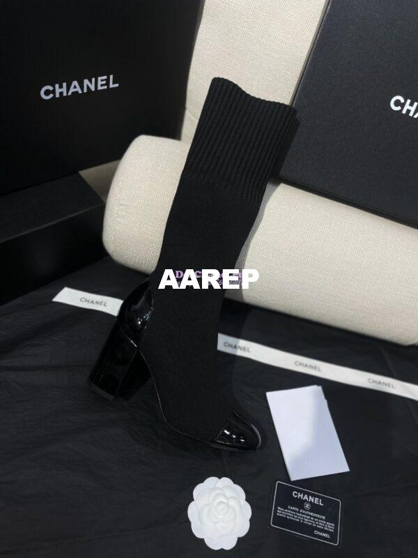 Replica Chanel Short Boots in Knit & Patent Calfskin G40134 Black 9