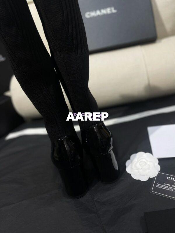 Replica Chanel Short Boots in Knit & Patent Calfskin G40134 Black 10