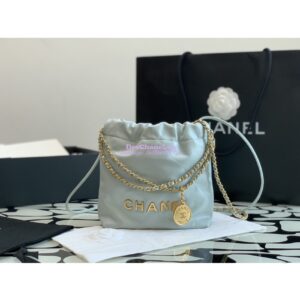 Replica Chanel Mini 22 Handbag Shiny Calfskin & Gold Metal AS3980 Cloud Blue 2