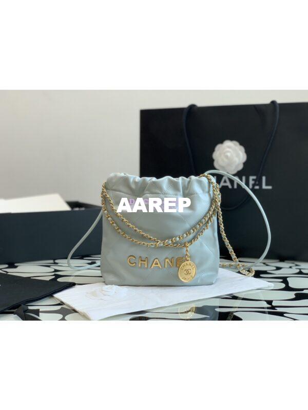 Replica Chanel Mini 22 Handbag Shiny Calfskin & Gold Metal AS3980 Cloud Blue 2
