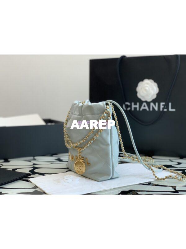 Replica Chanel Mini 22 Handbag Shiny Calfskin & Gold Metal AS3980 Cloud Blue 3