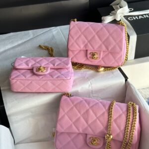 Replica Chanel 23P Heart Crush Chain Flap Bag in Pink Caviar AS3828 AS3829 AS3921