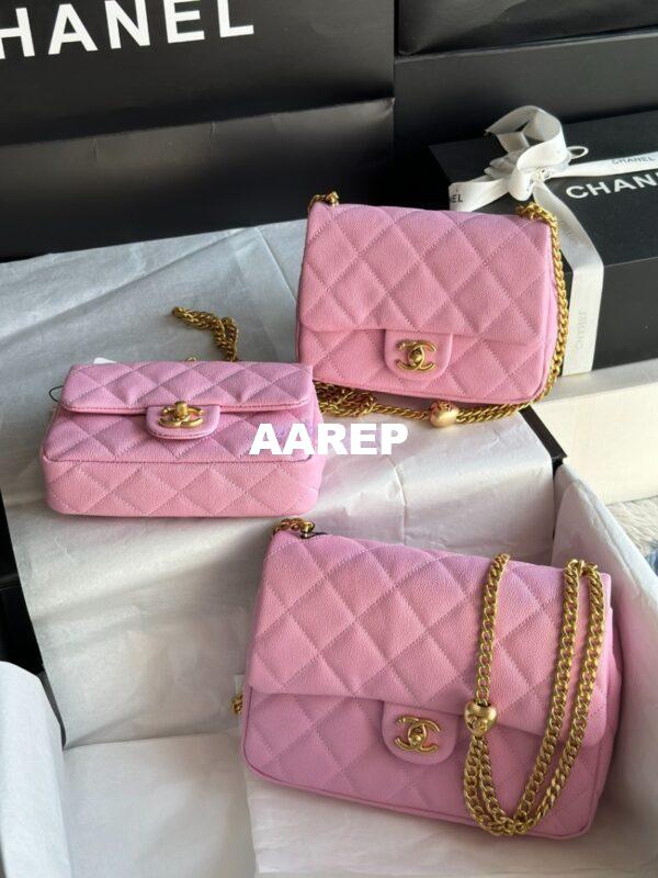 Replica Chanel 23P Heart Crush Chain Flap Bag in Pink Caviar AS3828 AS3829 AS3921 3