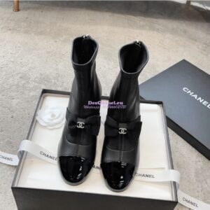 Replica Chanel Short Boots in Stretch Lambskin & Patent Calfskin G40099 Black