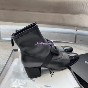 Replica Chanel Short Boots in Stretch Lambskin & Patent Calfskin G40099 Black 2