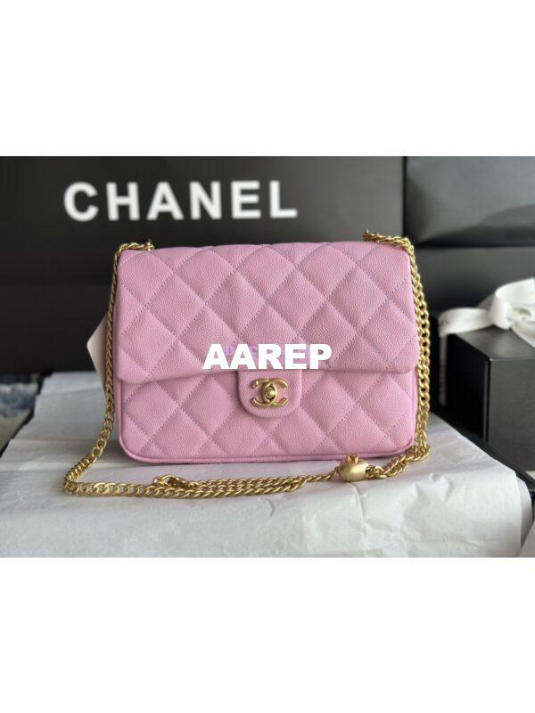 Replica Chanel 23P Heart Crush Chain Flap Bag in Pink Caviar AS3828 AS3829 AS3921 21