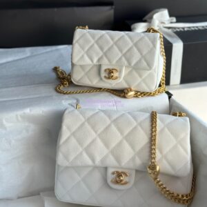 Replica Chanel 23P Heart Crush Chain Flap Bag in White Caviar AS3828 AS3829 AS3921