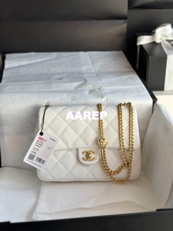 Replica Chanel 23P Heart Crush Chain Flap Bag in White Caviar AS3828 AS3829 AS3921 12