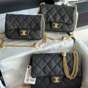 Replica Chanel 23P Heart Crush Chain Flap Bag in Black Caviar AS3828 AS3829 AS3921