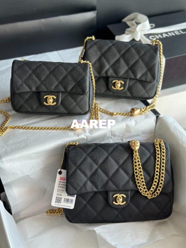 Replica Chanel 23P Heart Crush Chain Flap Bag in Black Caviar AS3828 AS3829 AS3921 3