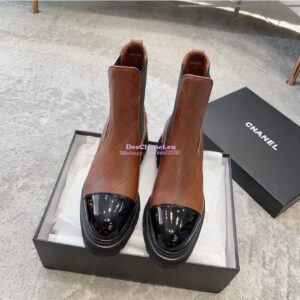 Replica Chanel Short Boots in Calfskin & Patent Calfskin G45087 Brown & Black