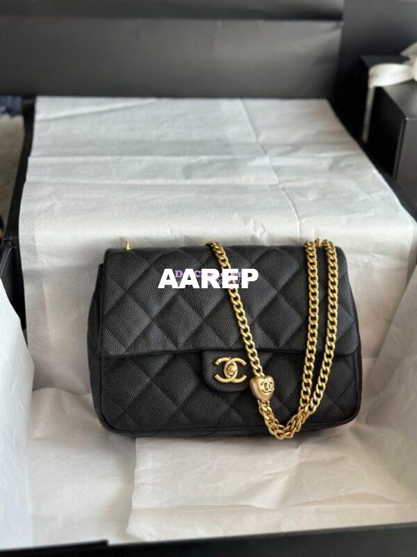 Replica Chanel 23P Heart Crush Chain Flap Bag in Black Caviar AS3828 AS3829 AS3921 18