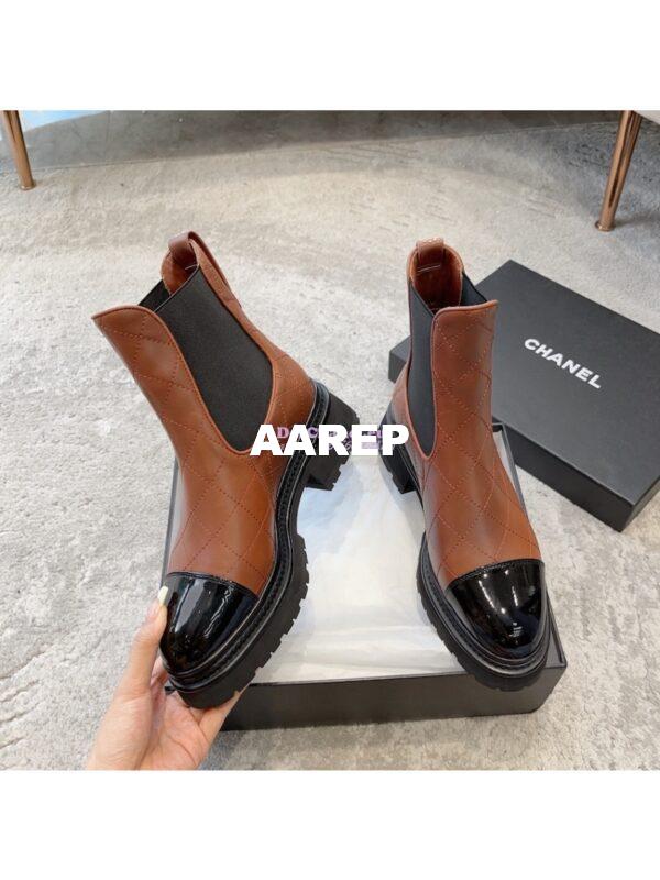 Replica Chanel Short Boots in Calfskin & Patent Calfskin G45087 Brown & Black 7