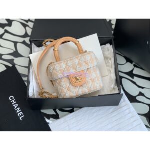 Replica Chanel 23SS Small Vanity Case in Tweed & Lambskin Light Orange AS3973 (Limited Edition)