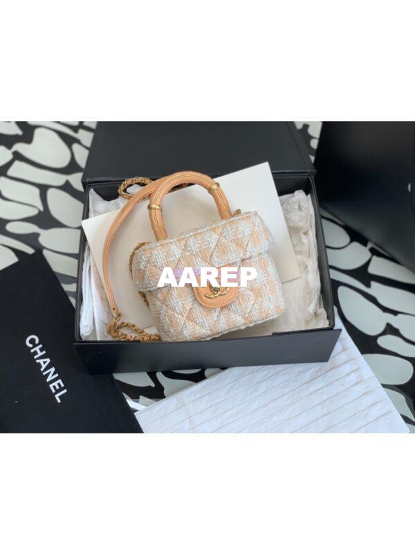 Replica Chanel 23SS Small Vanity Case in Tweed & Lambskin Light Orange AS3973 (Limited Edition)