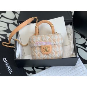 Replica Chanel 23SS Small Vanity Case in Tweed & Lambskin Light Orange AS3973 (Limited Edition) 2