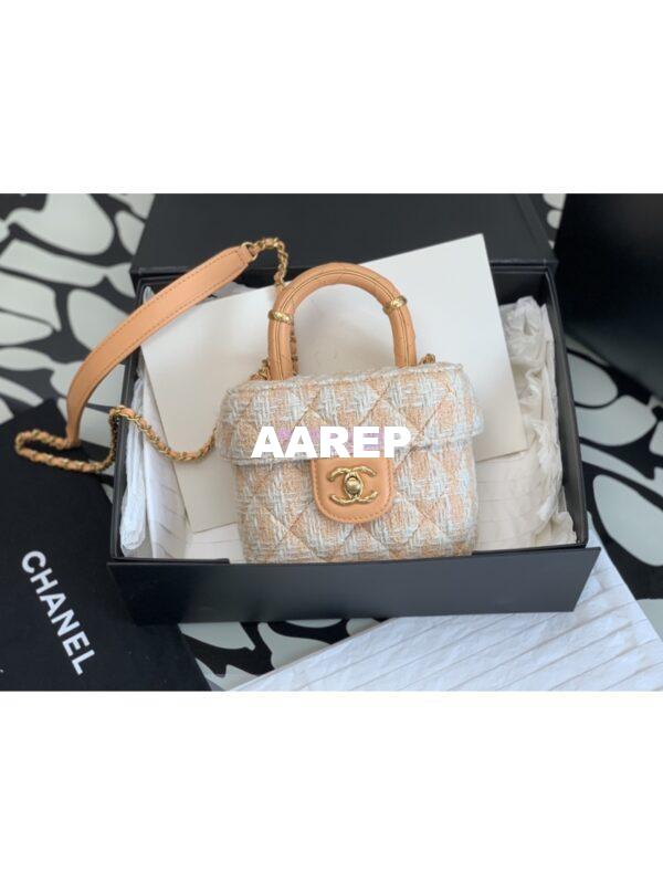 Replica Chanel 23SS Small Vanity Case in Tweed & Lambskin Light Orange AS3973 (Limited Edition) 2