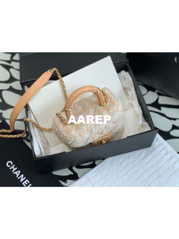 Replica Chanel 23SS Small Vanity Case in Tweed & Lambskin Light Orange AS3973 (Limited Edition) 3