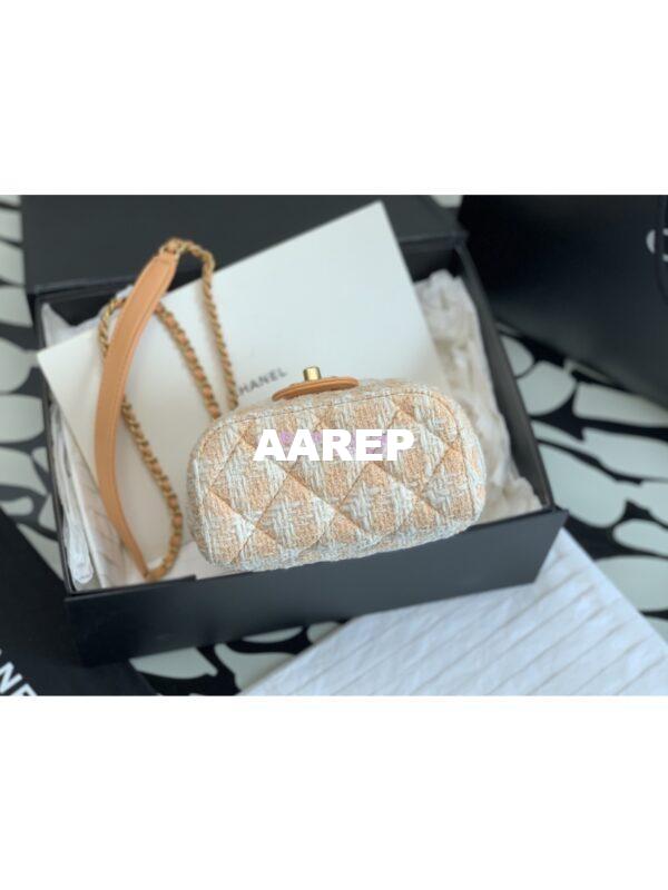 Replica Chanel 23SS Small Vanity Case in Tweed & Lambskin Light Orange AS3973 (Limited Edition) 6