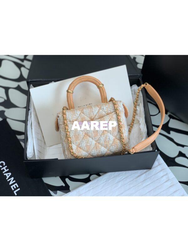 Replica Chanel 23SS Small Vanity Case in Tweed & Lambskin Light Orange AS3973 (Limited Edition) 7