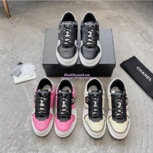 Replica Chanel 23C Trainers Lambskin & Suede Calfskin G45212 Dark Pink, Gray & Black