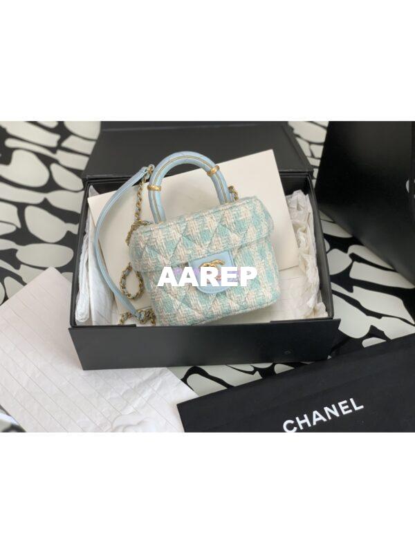 Replica Chanel 23SS Small Vanity Case in Tweed & Lambskin Light Blue AS3973 (Limited Edition)