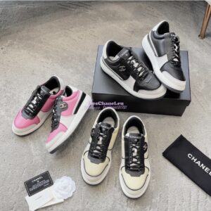 Replica Chanel 23C Trainers Lambskin & Suede Calfskin G45212 Dark Pink, Gray & Black 2