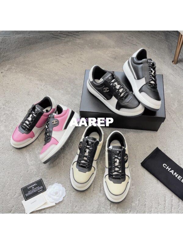 Replica Chanel 23C Trainers Lambskin & Suede Calfskin G45212 Dark Pink, Gray & Black 2