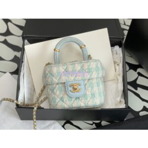 Replica Chanel 23SS Small Vanity Case in Tweed & Lambskin Light Blue AS3973 (Limited Edition) 2