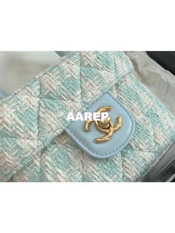Replica Chanel 23SS Small Vanity Case in Tweed & Lambskin Light Blue AS3973 (Limited Edition) 3