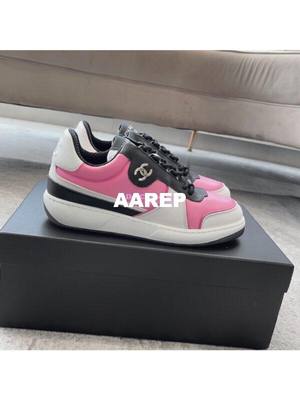 Replica Chanel 23C Trainers Lambskin & Suede Calfskin G45212 Dark Pink, Gray & Black 3