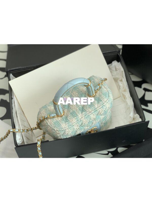 Replica Chanel 23SS Small Vanity Case in Tweed & Lambskin Light Blue AS3973 (Limited Edition) 4
